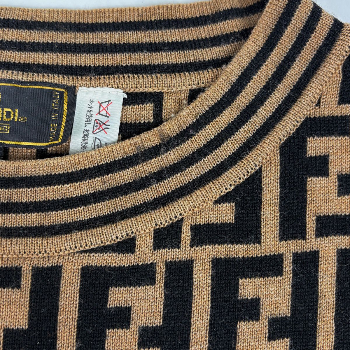 Fendi Zucca Pattern Sweater Tunic Top Wool Brown