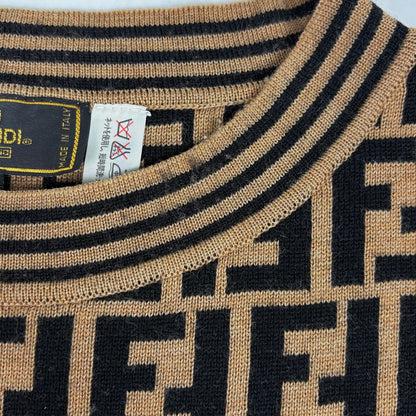 Fendi Zucca Pattern Sweater Tunic Top Wool Brown
