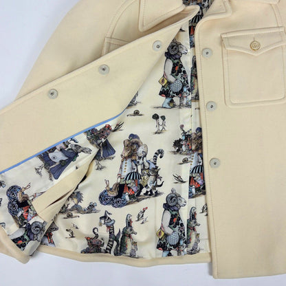 Gucci Logo Button Coat Yuko Higuchi Poncho Outer Wool Nylon Cream