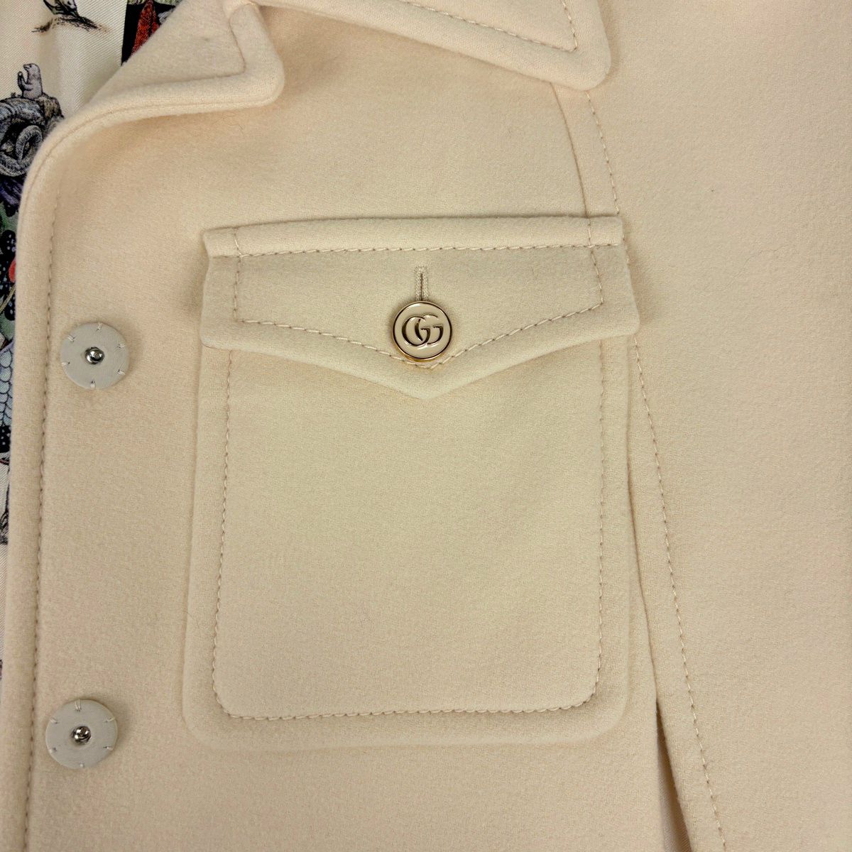 Gucci Logo Button Coat Yuko Higuchi Poncho Outer Wool Nylon Cream
