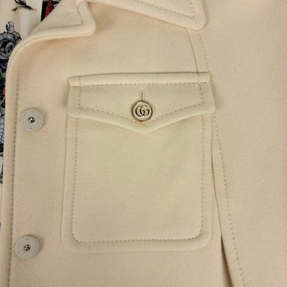 Gucci Logo Button Coat Yuko Higuchi Poncho Outer Wool Nylon Cream