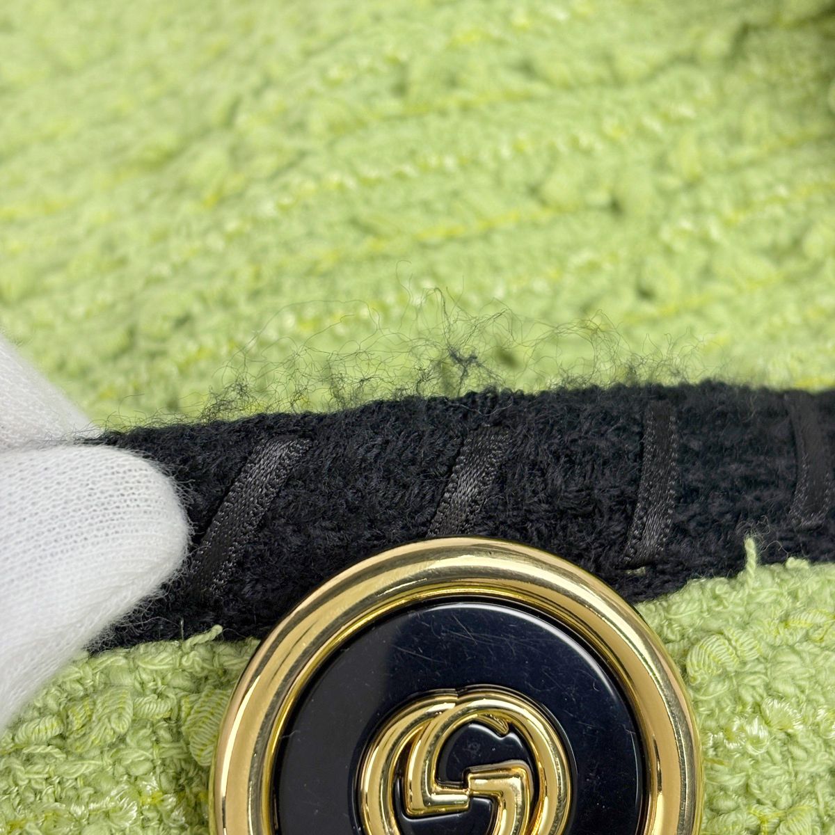 Gucci Logo Button Collarless Jacket Cotton Nylon Rayon Green Black