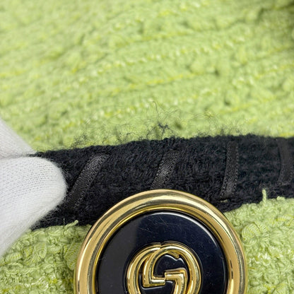 Gucci Logo Button Collarless Jacket Cotton Nylon Rayon Green Black