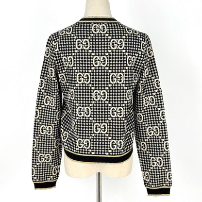 Gucci GG Pattern Cardigan Lame Top Wool Rayon Black Gold