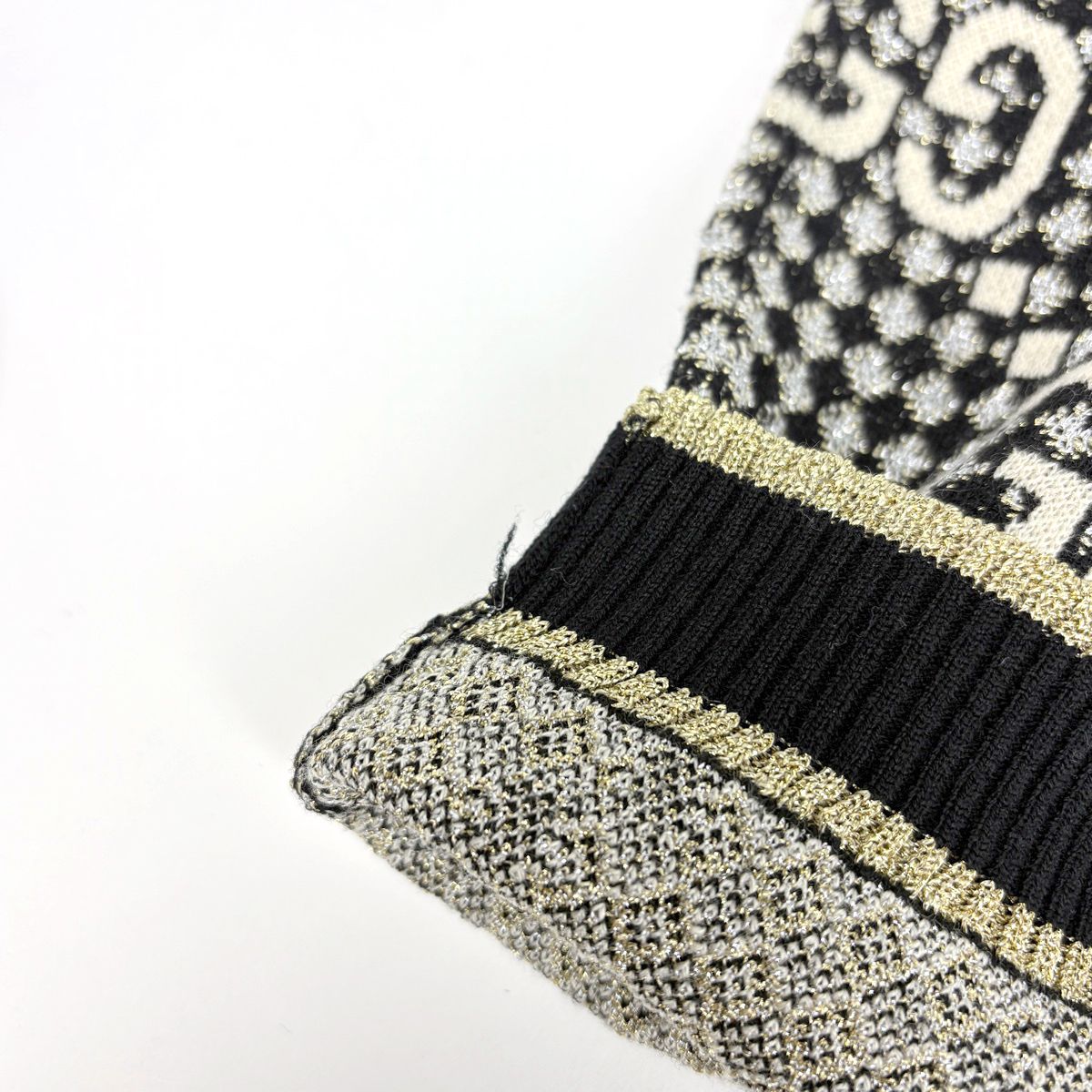 Gucci GG Pattern Cardigan Lame Top Wool Rayon Black Gold