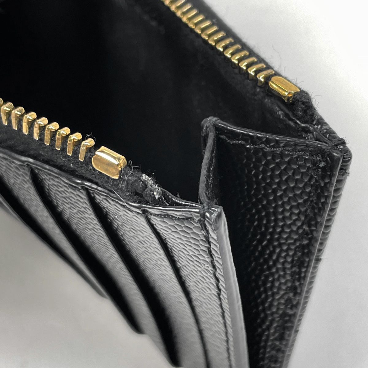 Saint Laurent Monogram Lambskin Fragment Zip Card Case Leather Black