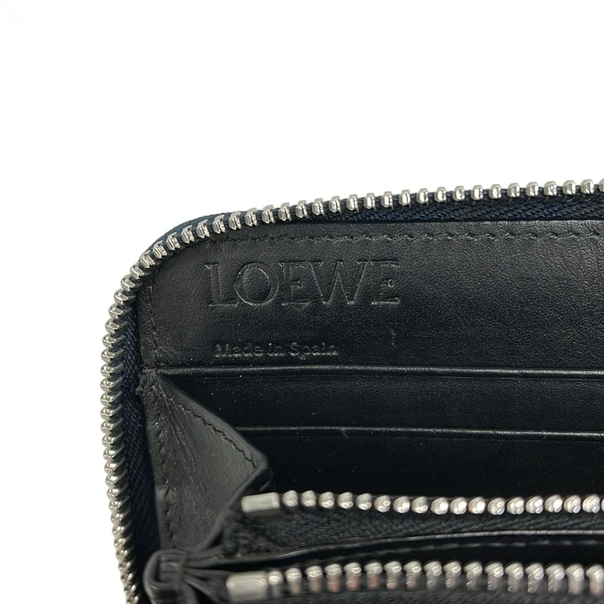 Loewe Wallet Repeat Zip Around Anag Lambskin Pattern Navy Embossed Leather