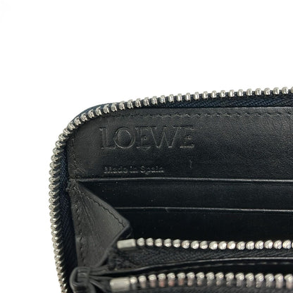 Loewe Wallet Repeat Zip Around Anag Lambskin Pattern Navy Embossed Leather