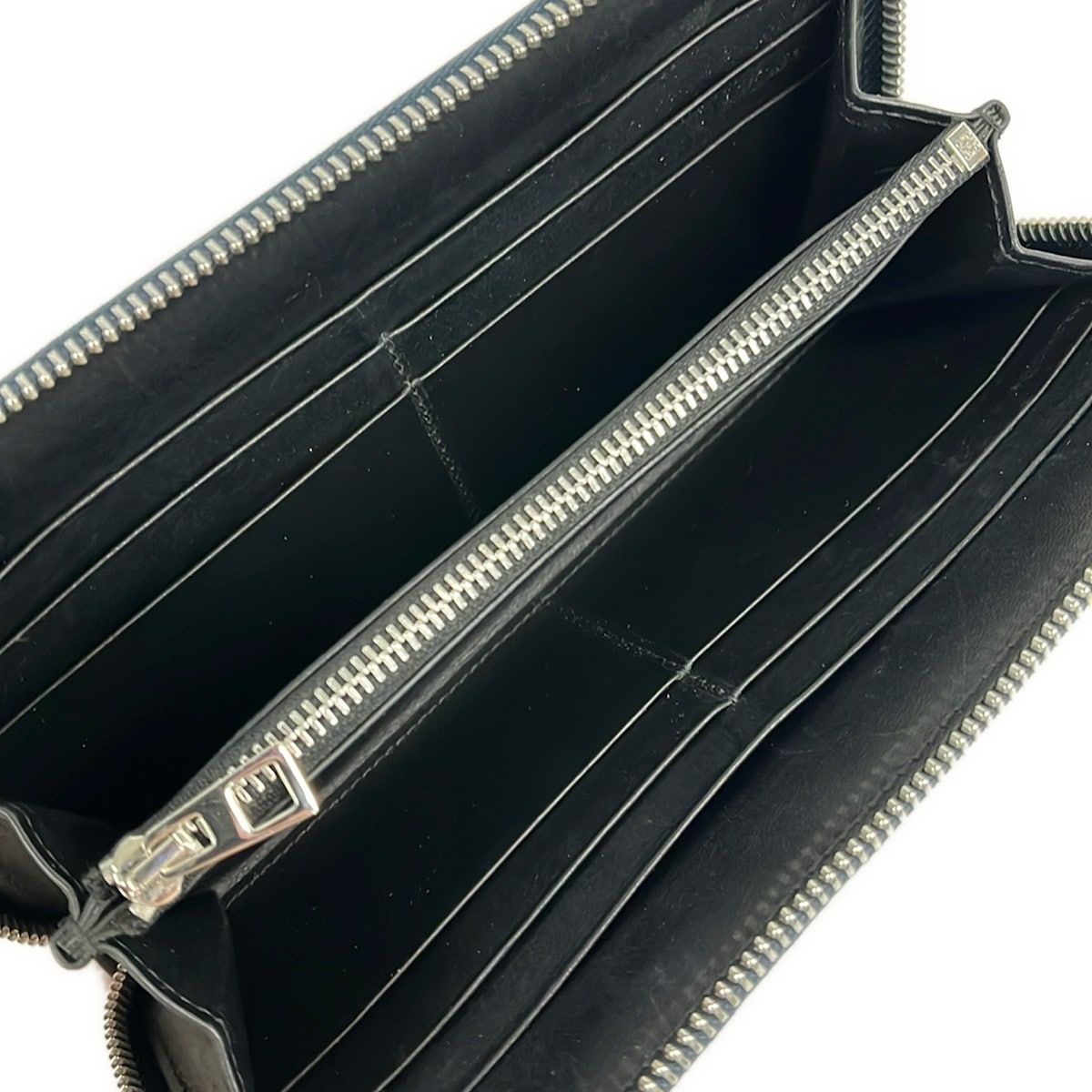 Loewe Wallet Repeat Zip Around Anag Lambskin Pattern Navy Embossed Leather