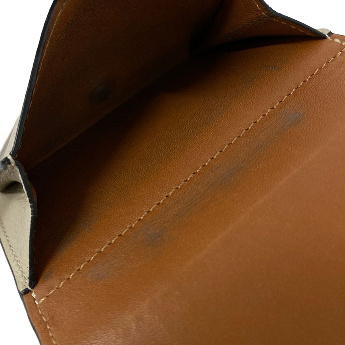 Loewe Trifold Wallet Anag Lambskin Gray Beige Brown Leather
