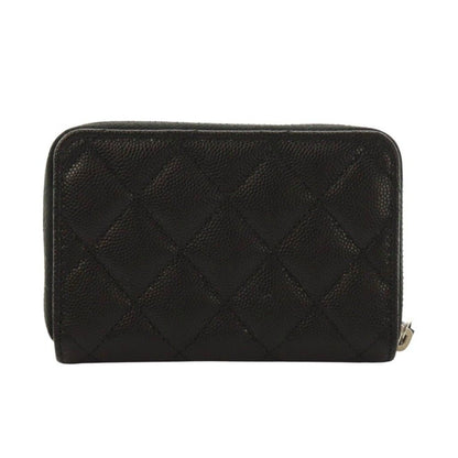 Chanel CC Logo Small Zip Wallet Gray Calfskin Caviar Quilted Black