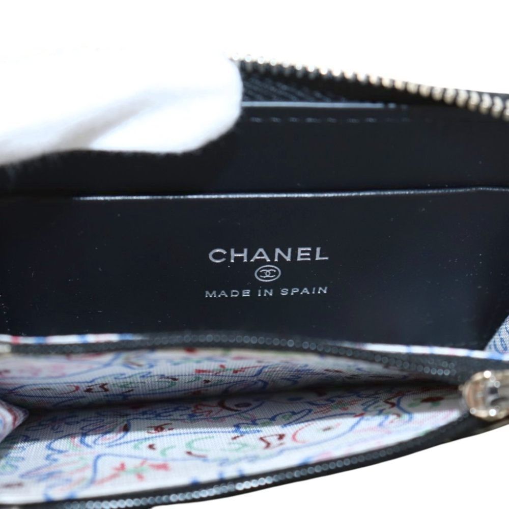 Chanel CC Logo Small Zip Wallet Gray Calfskin Caviar Quilted Black