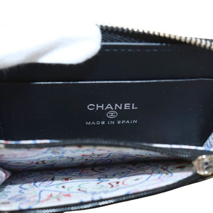 Chanel CC Logo Small Zip Wallet Gray Calfskin Caviar Quilted Black