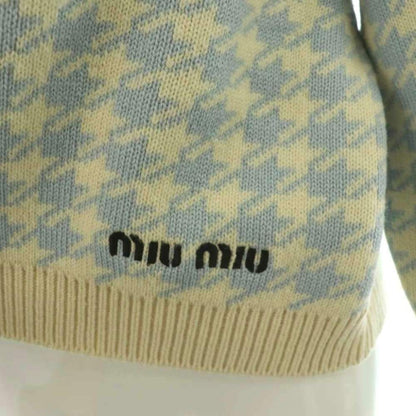 Miu Miu Miu Cashmere Logo Embroidery Houndstooth Cardigan Knit Long Sleeve 38
