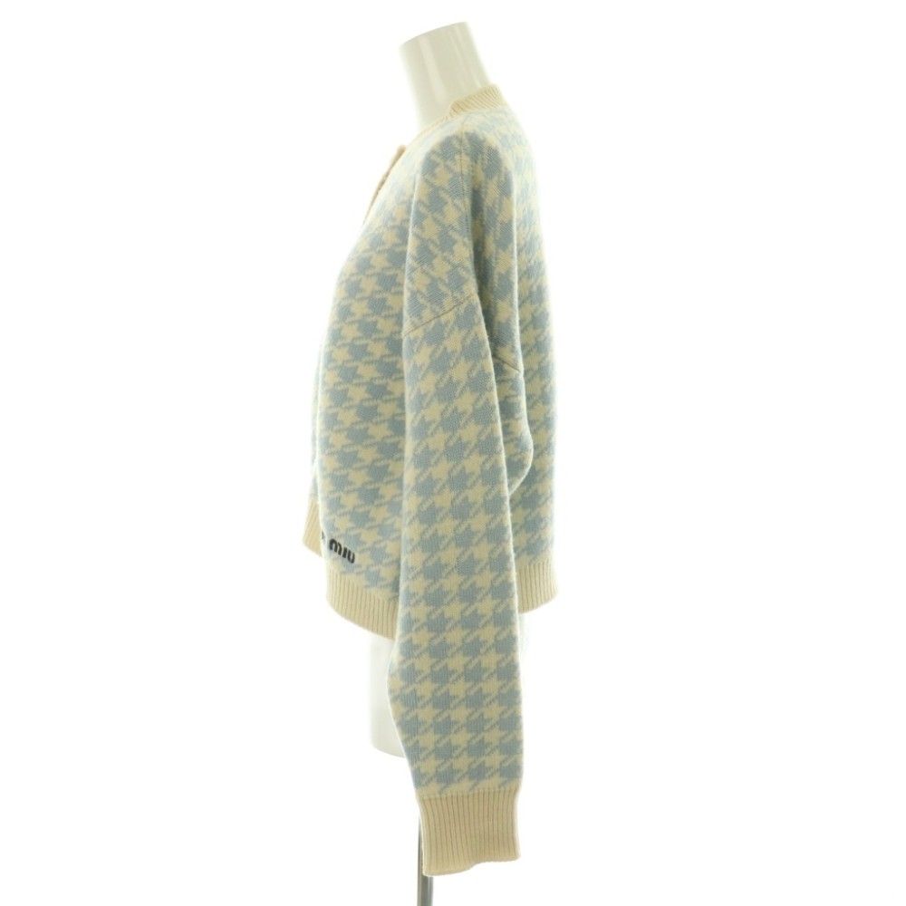 Miu Miu Miu Cashmere Logo Embroidery Houndstooth Cardigan Knit Long Sleeve 38