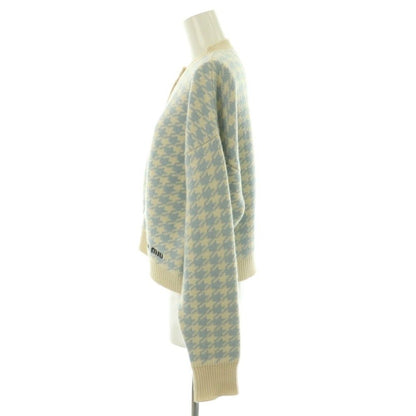 Miu Miu Miu Cashmere Logo Embroidery Houndstooth Cardigan Knit Long Sleeve 38
