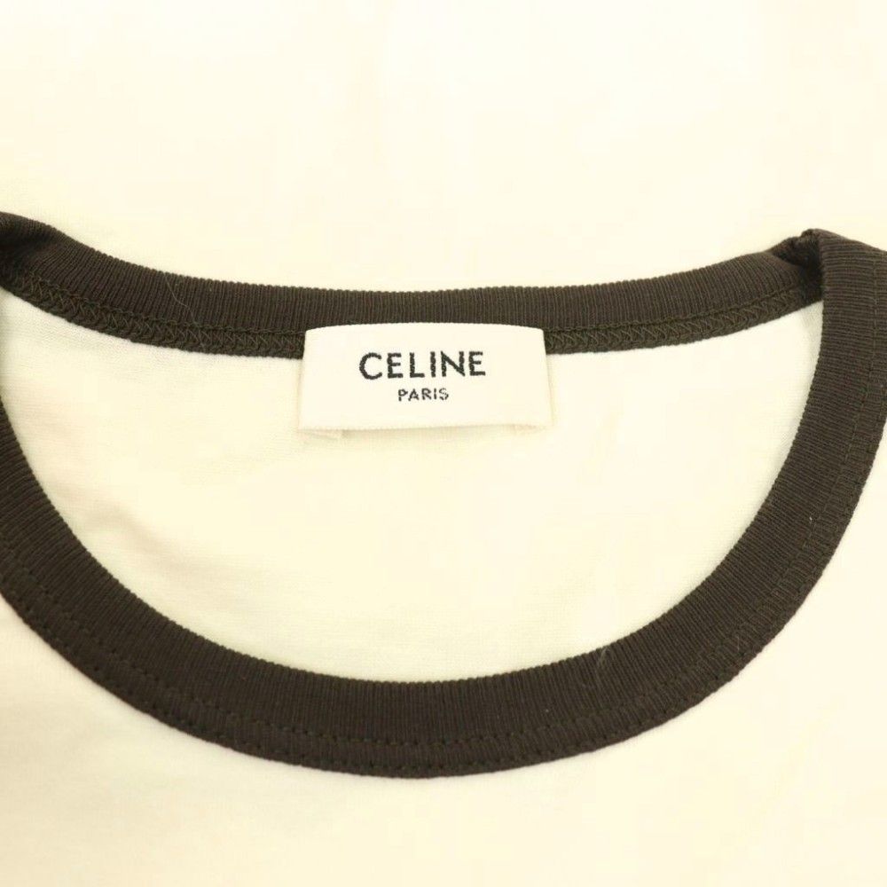 Celine Blason T-Shirt Logo XS Off White Brown CX
