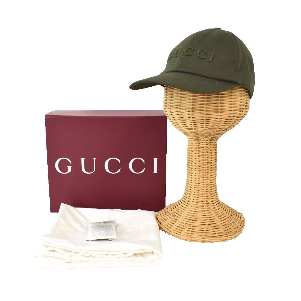 Gucci Hat Baseball Cap Logo Embroidery XL Khaki Green