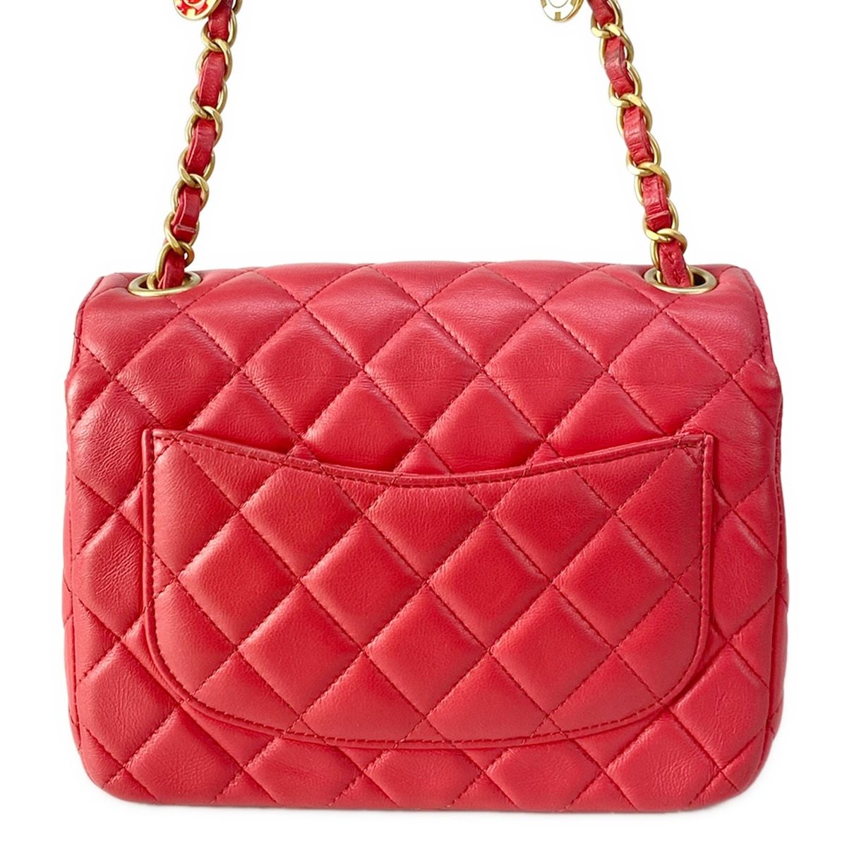 Chanel Shoulder Bag Mini Quilted Red Chain Gold Metal