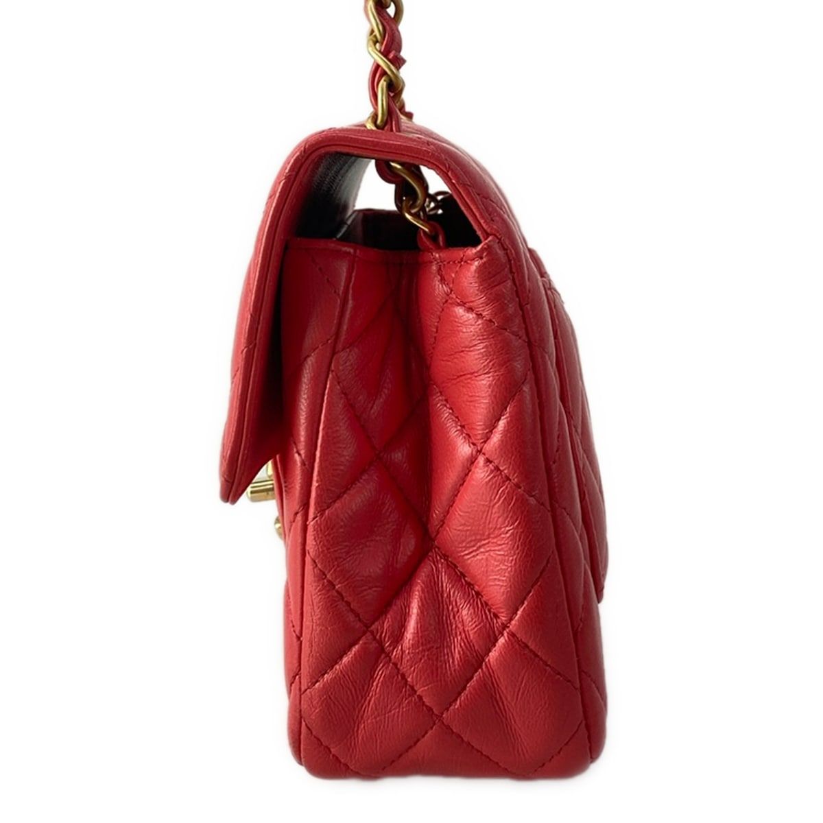 Chanel Shoulder Bag Mini Quilted Red Chain Gold Metal
