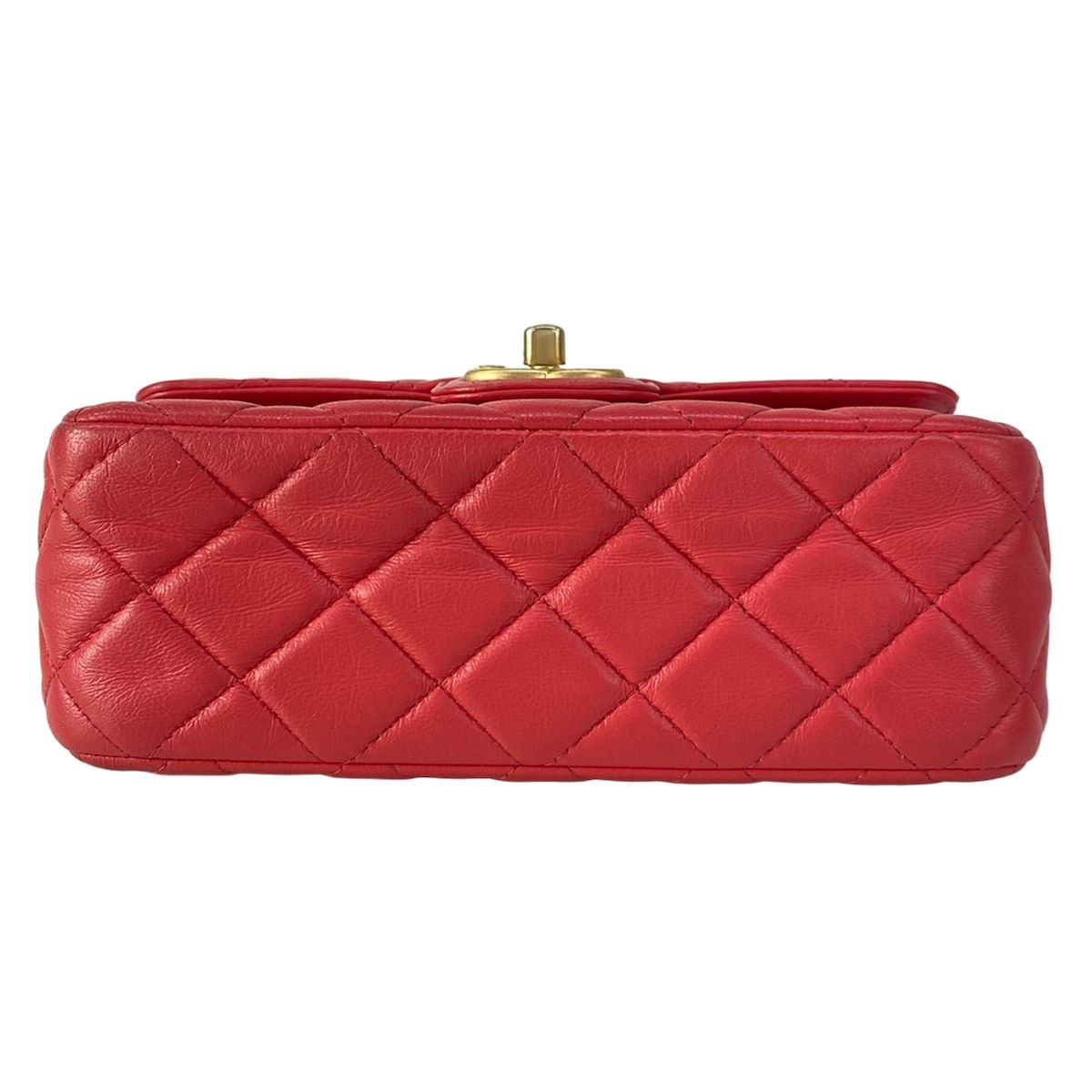 Chanel Shoulder Bag Mini Quilted Red Chain Gold Metal