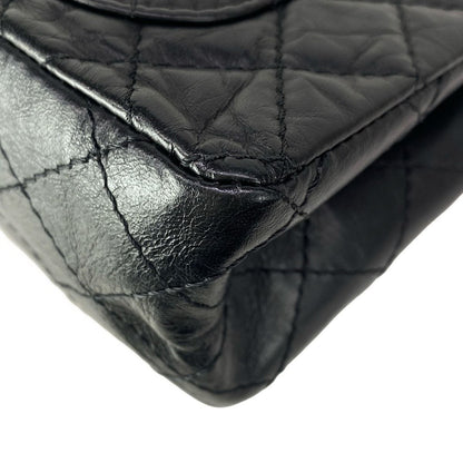 Chanel Shoulder Bag 2.55 Double Flap Quilted Icon Charm Black Gold Silver