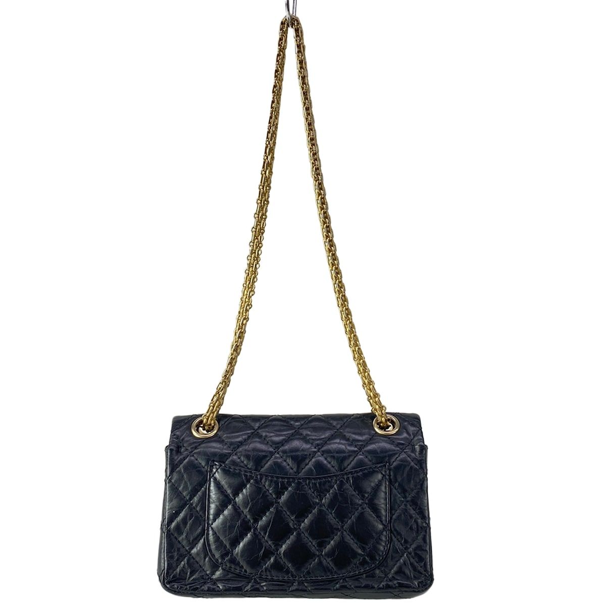 Chanel Shoulder Bag 2.55 Double Flap Quilted Icon Charm Black Gold Silver