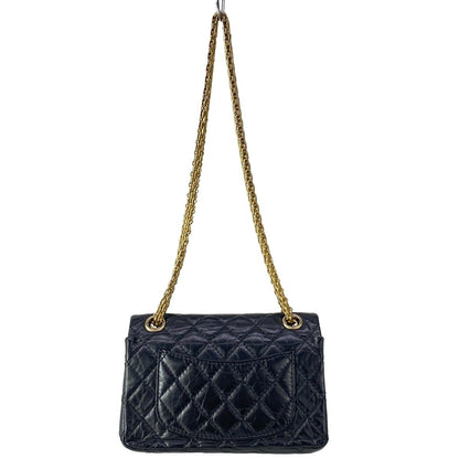 Chanel Shoulder Bag 2.55 Double Flap Quilted Icon Charm Black Gold Silver