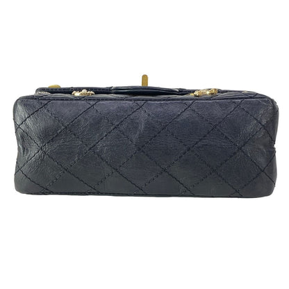 Chanel Shoulder Bag 2.55 Double Flap Quilted Icon Charm Black Gold Silver