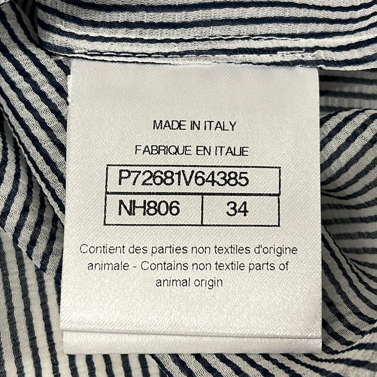 Chanel Short Sleeve Shirt Blouse 34 S White Dark Navy Silk