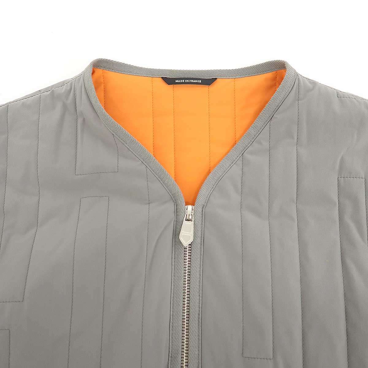 Hermes Quilted Nylon Zip Up Jacket Khaki Orange 50