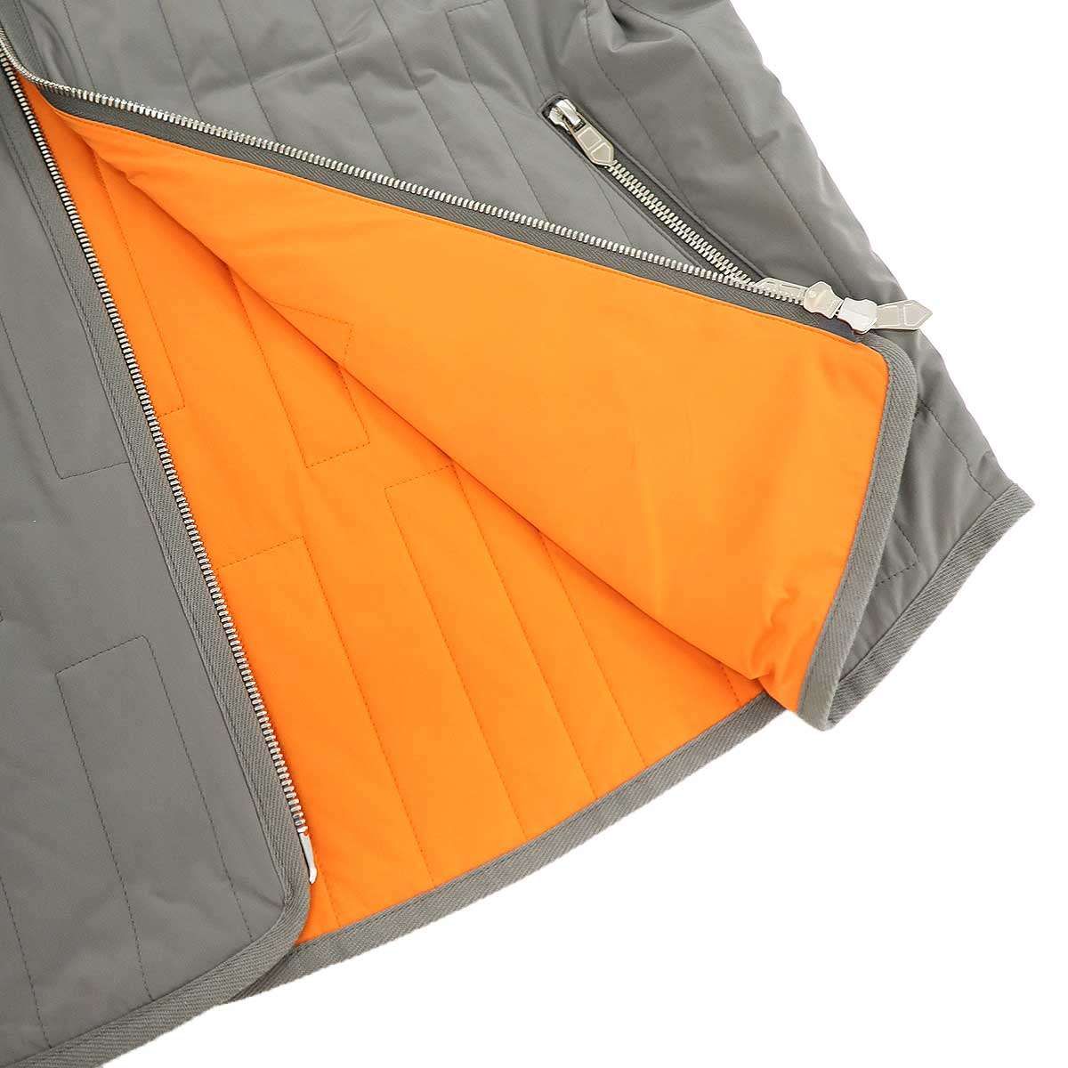 Hermes Quilted Nylon Zip Up Jacket Khaki Orange 50