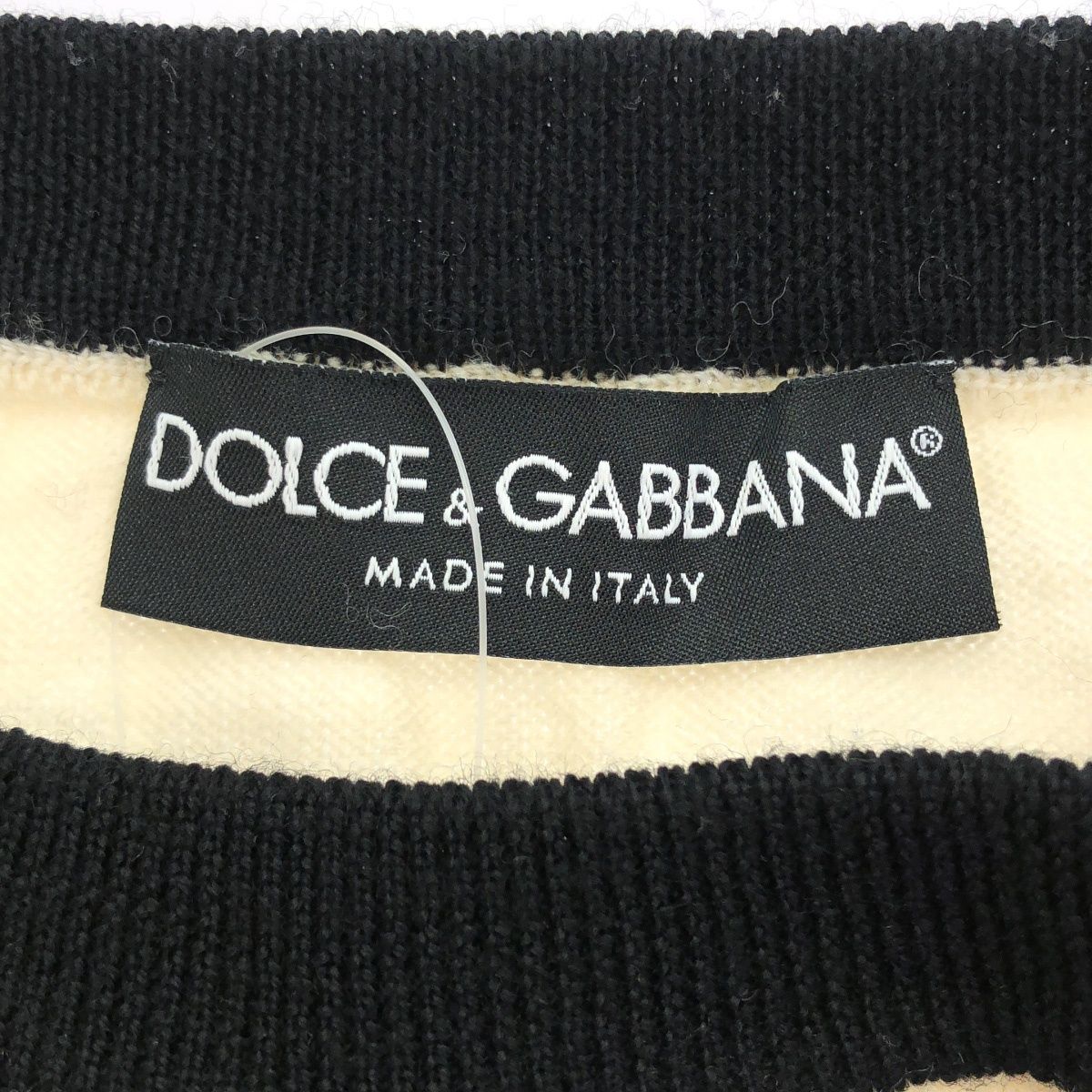 Dolce & Gabbana Border Knit Sweater Ivory Black 48