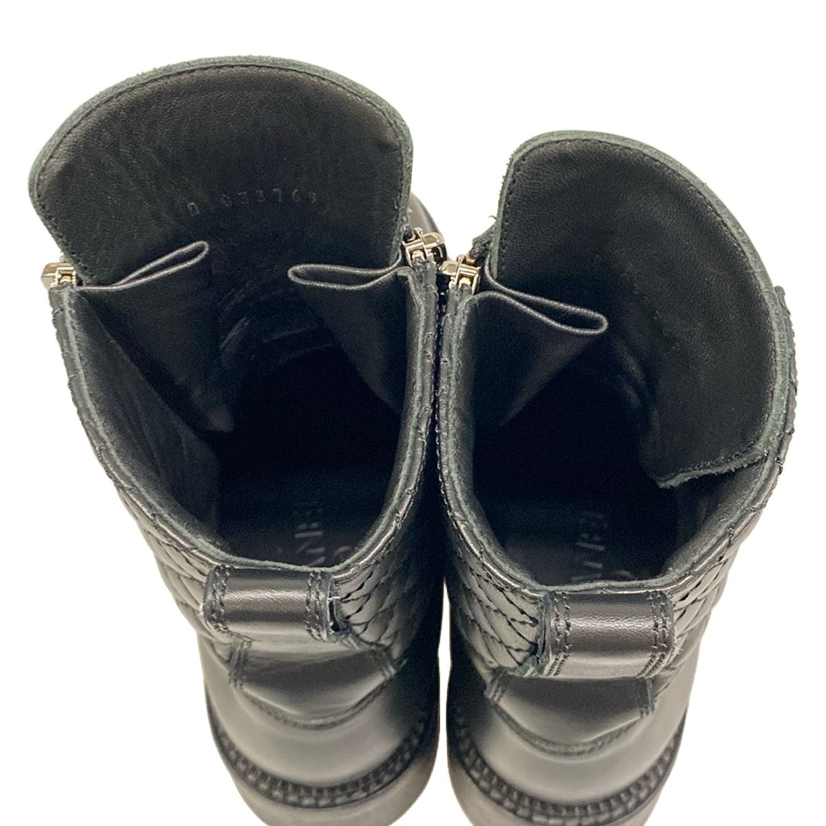 Chanel Short Boots 37.5 Black Quilted CC Logo Double Zip Lace Up Leather