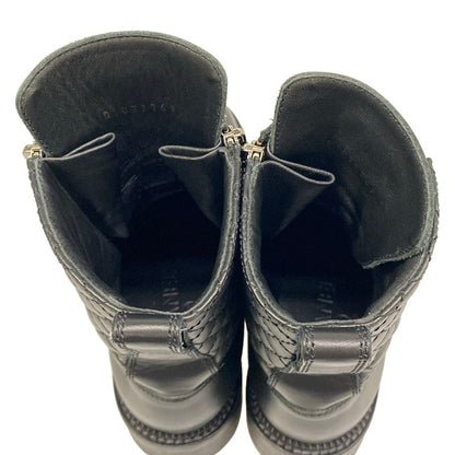 Chanel Short Boots 37.5 Black Quilted CC Logo Double Zip Lace Up Leather