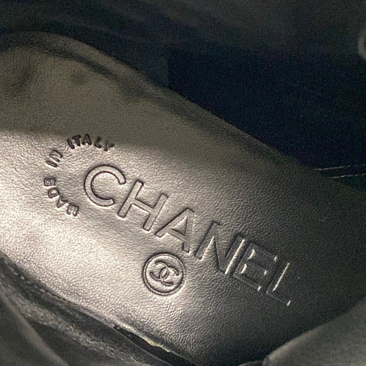 Chanel Short Boots 37.5 Black Quilted CC Logo Double Zip Lace Up Leather