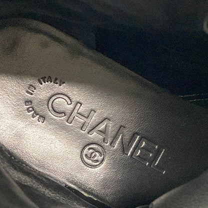 Chanel Short Boots 37.5 Black Quilted CC Logo Double Zip Lace Up Leather