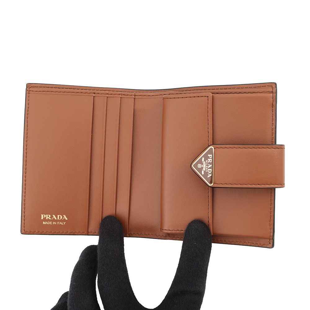 Prada Bifold Wallet City Calfskin Tab Triangle Logo Leather Compact