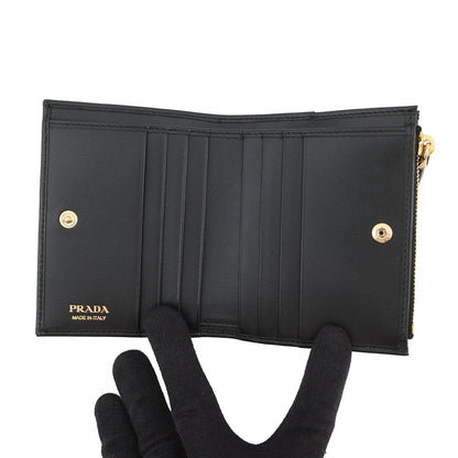 Prada Bifold Wallet Triangle Logo Compact Leather Black