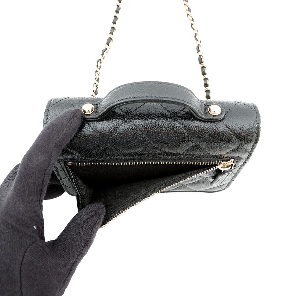Chanel Chain Wallet CC Logo Business Affinity Mini Caviar Leather Black
