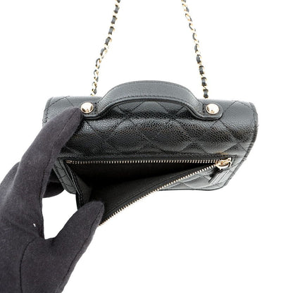 Chanel Chain Wallet CC Logo Business Affinity Mini Caviar Leather Black