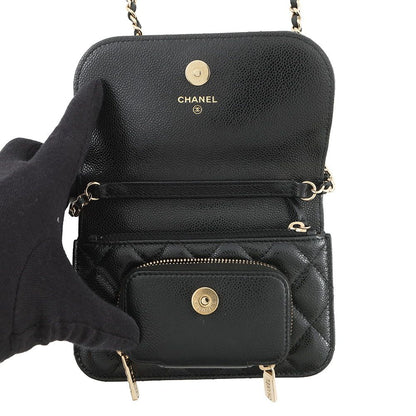 Chanel Chain Wallet CC Logo Business Affinity Mini Caviar Leather Black