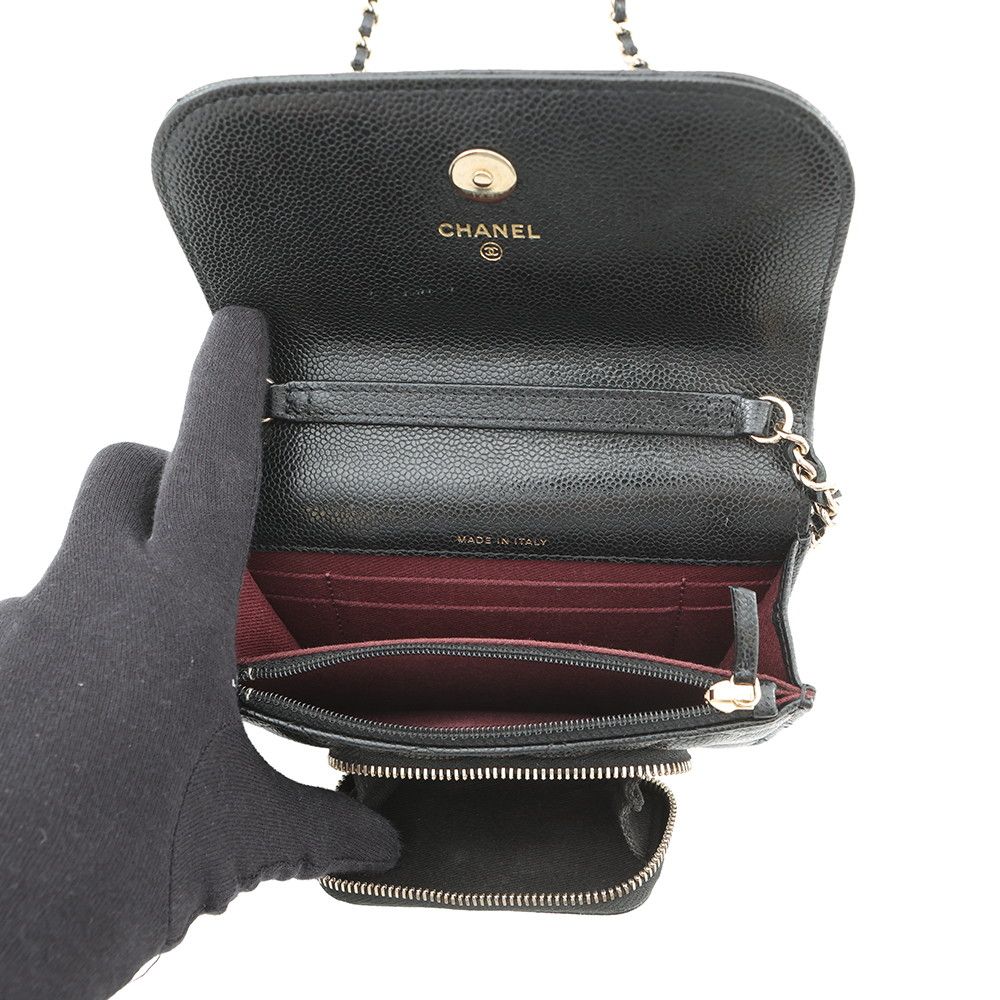 Chanel Chain Wallet CC Logo Business Affinity Mini Caviar Leather Black