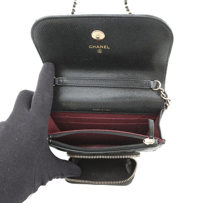 Chanel Chain Wallet CC Logo Business Affinity Mini Caviar Leather Black
