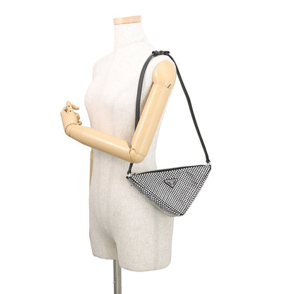 Prada Shoulder Bag Triangle Pouch Crystal Bijou Satin Black