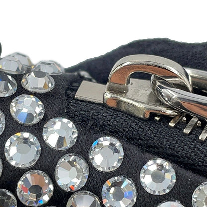 Prada Shoulder Bag Triangle Pouch Crystal Bijou Satin Black