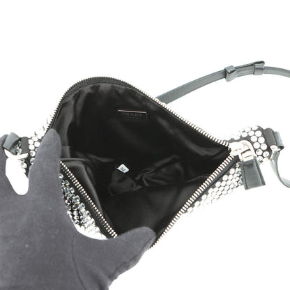 Prada Shoulder Bag Triangle Pouch Crystal Bijou Satin Black