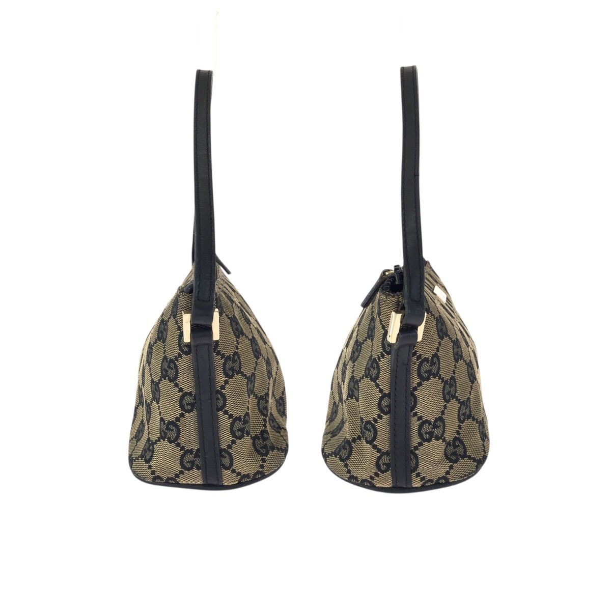 Gucci Beige Black Gold GG Canvas Leather Handbag Pouch