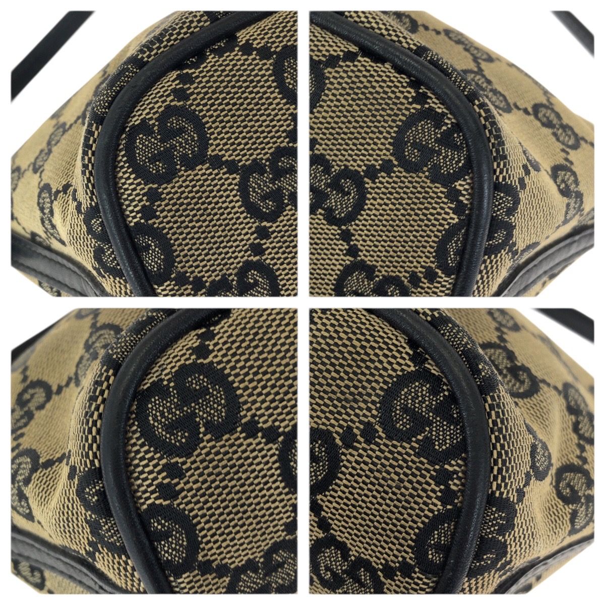 Gucci Beige Black Gold GG Canvas Leather Handbag Pouch
