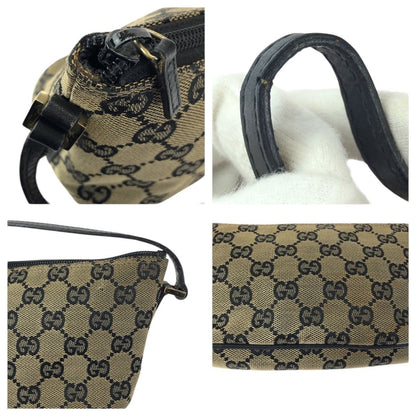 Gucci Beige Black Gold GG Canvas Leather Handbag Pouch